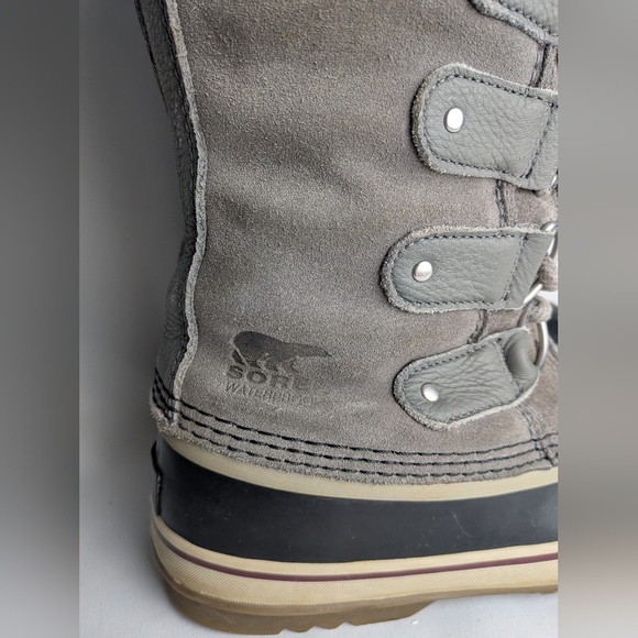 SOREL Women Winter Snow Boots Gray Suede Size 8 Faux Fur Lace Up Waterproof - Picture 3 of 10